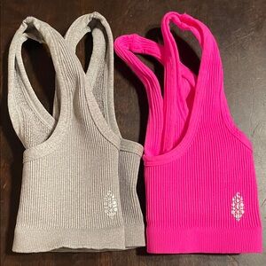 Free People Gray and Pink Ribbed Crop Tops